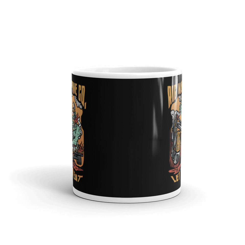 RMC LET 'ER EAT, White glossy mug with black background